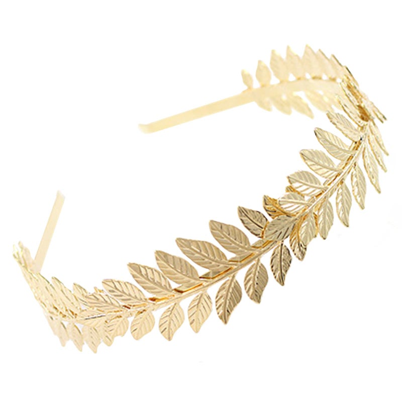 WLBON Leaf Headband Roman Goddess Crown Hair Band Boho Bridal Christmas Hair Hoop Women Girls Wedding Hairband Party Decoration Headdress Cosplay Costume Headwear Handmade Headpiece Hair Accessories Golden - Image 1